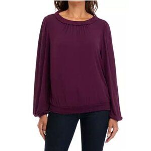 NWT Women's Wonderly Purple Plum Waist Banded Blouse Size Large